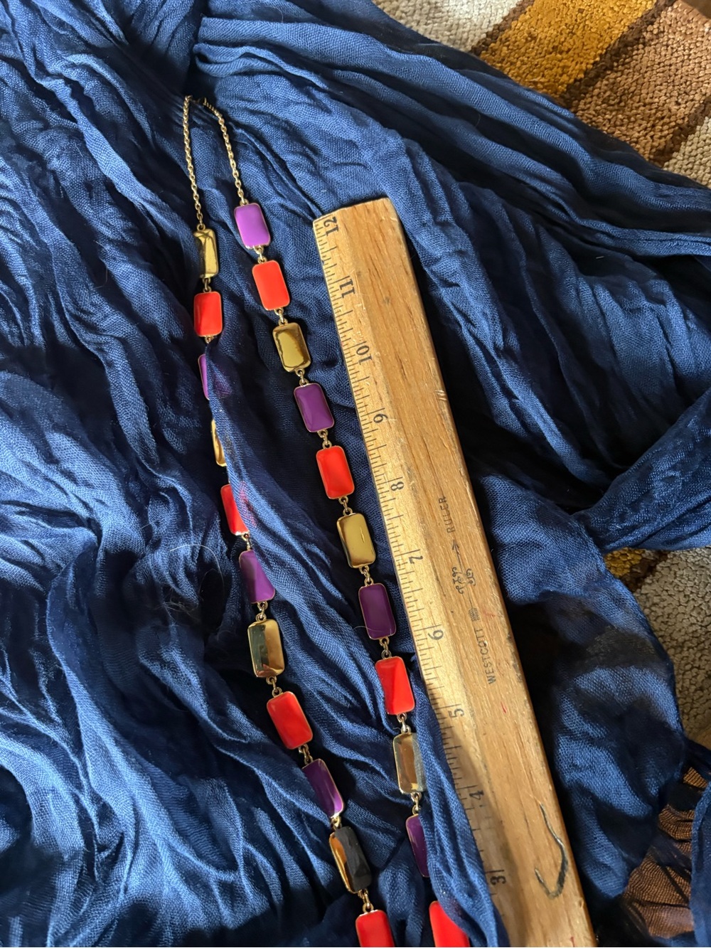 Colorblock Rectangular Link Necklace - Purple & Red - Picture 2 of 3